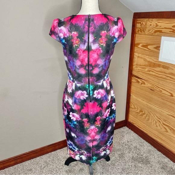 Betsey Johnson Floral Cap Sleeve Midi Pencil Dress Multicolor 6 Colorful Office - Picture 2 of 9